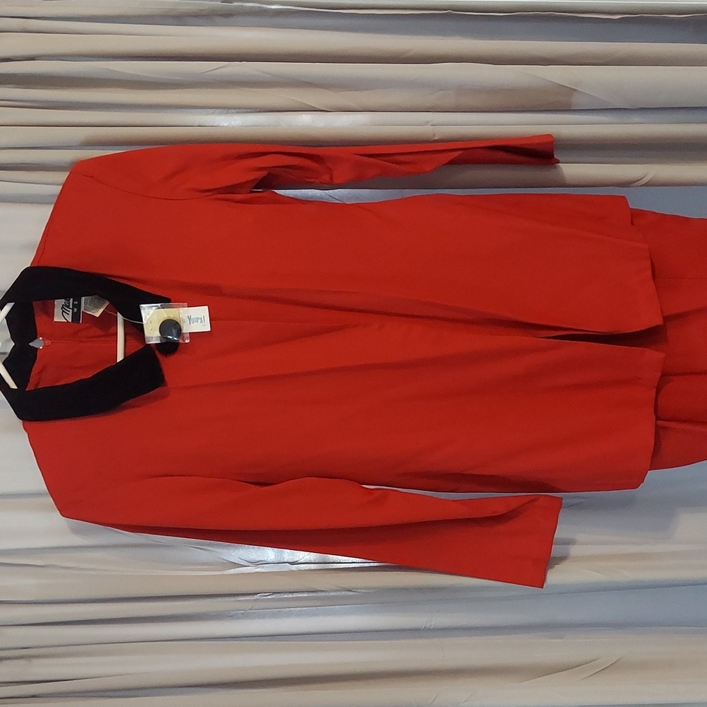 NWT Elegant Vintage Brick Red Women's Jacket Dress with Black Collar